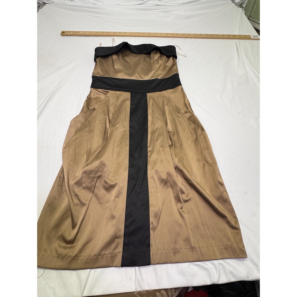 Y2K Teeze Me Prom HOCO Dress Size 3 Formal Strapless Babydoll Gold Black Pockets